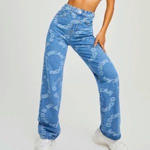 Shein slogan wide leg jeans